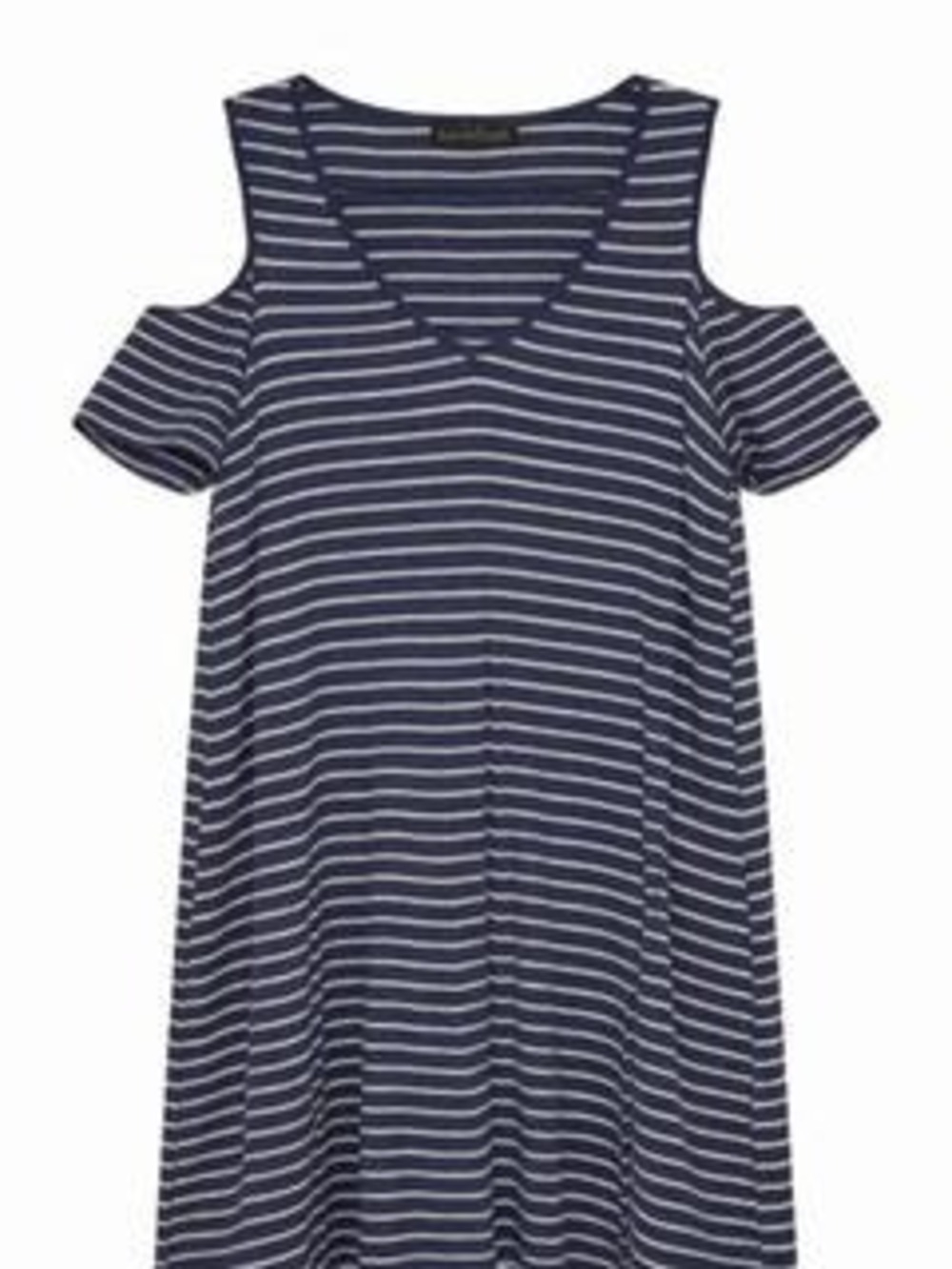 Derek Heart Navy White Women's Striped Cold-Shoulder Dress L